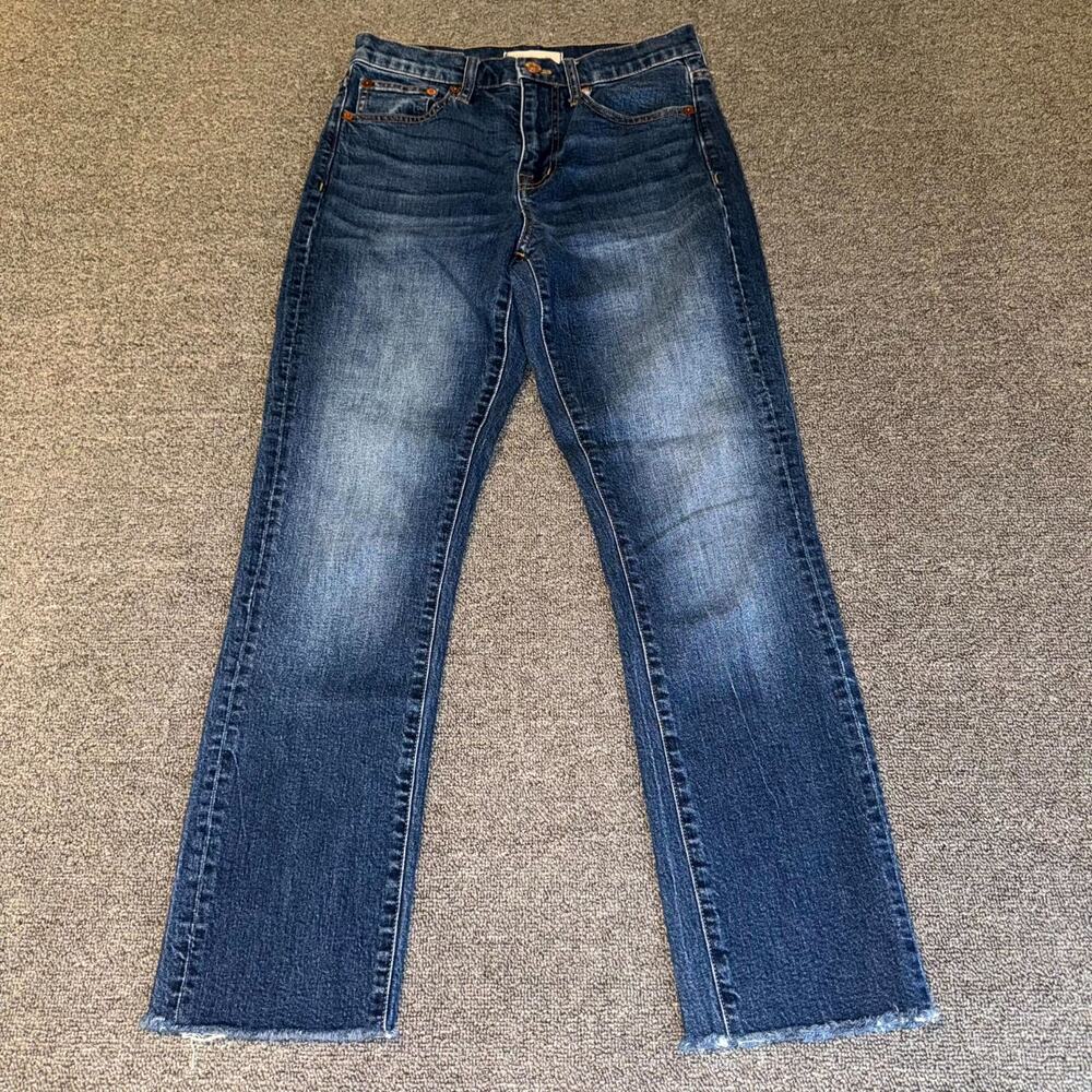 Madewell Cruiser Straight Jeans Womens 25 Blue Denim Stretch Medium Wash Raw Hem